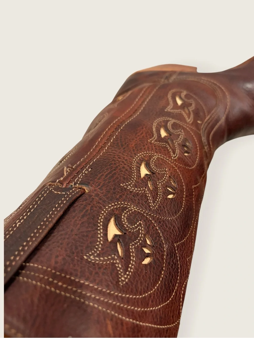 VINTAGE 1980s Frye Austin Brown Leather Floral Embroidered Southern Cowboy Boot